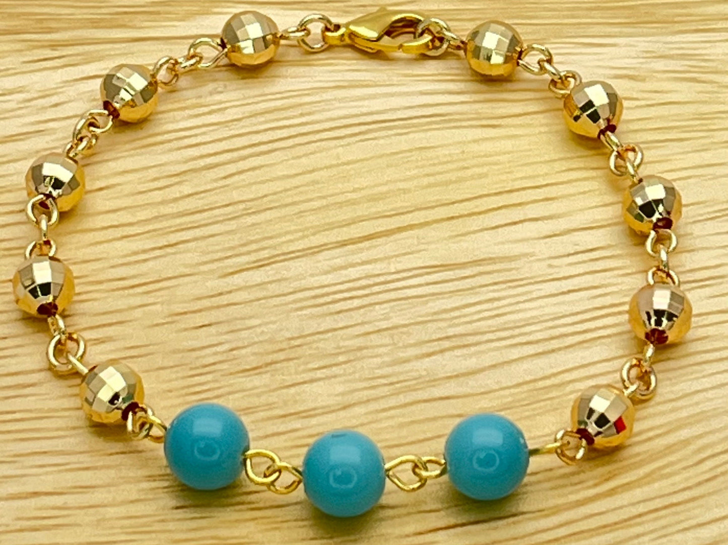 Handmade Turquoise Bracelet | Signature Stackable Gold Filled Bracelet | Synthetic Stone | Adjustable Friendship Bracelet, Gift for Her