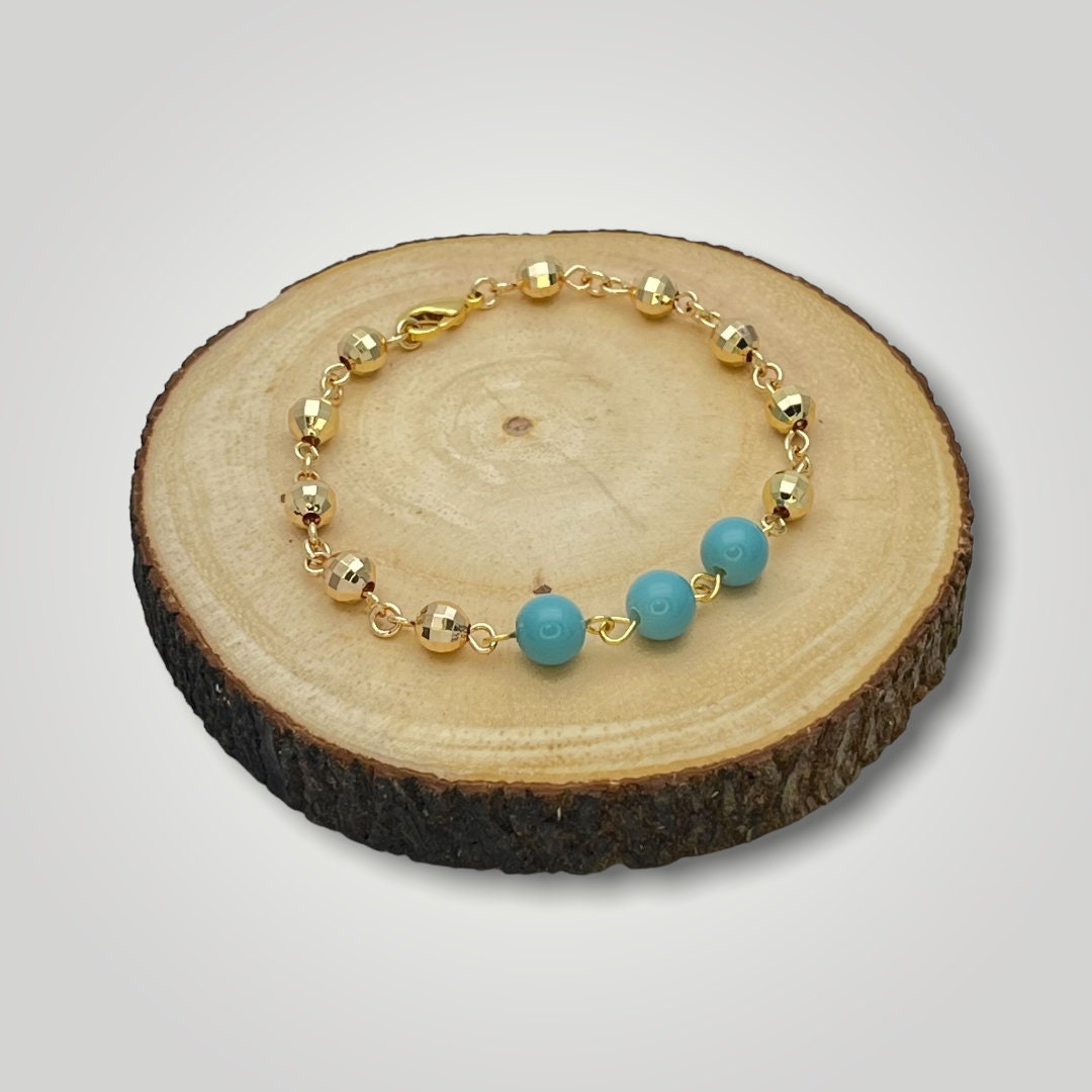 Handmade Turquoise Bracelet | Signature Stackable Gold Filled Bracelet | Synthetic Stone | Adjustable Friendship Bracelet, Gift for Her