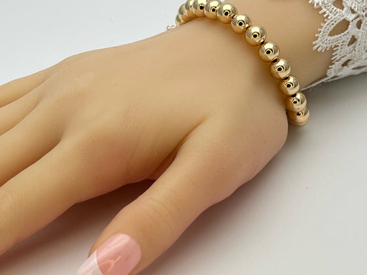 8MM Handmade Gold Bead Bracelet Gold Filled Beaded Bracelet | Signature Adjustable Size Bracelet, Dainty Stackable Bracelet, Gift for Her