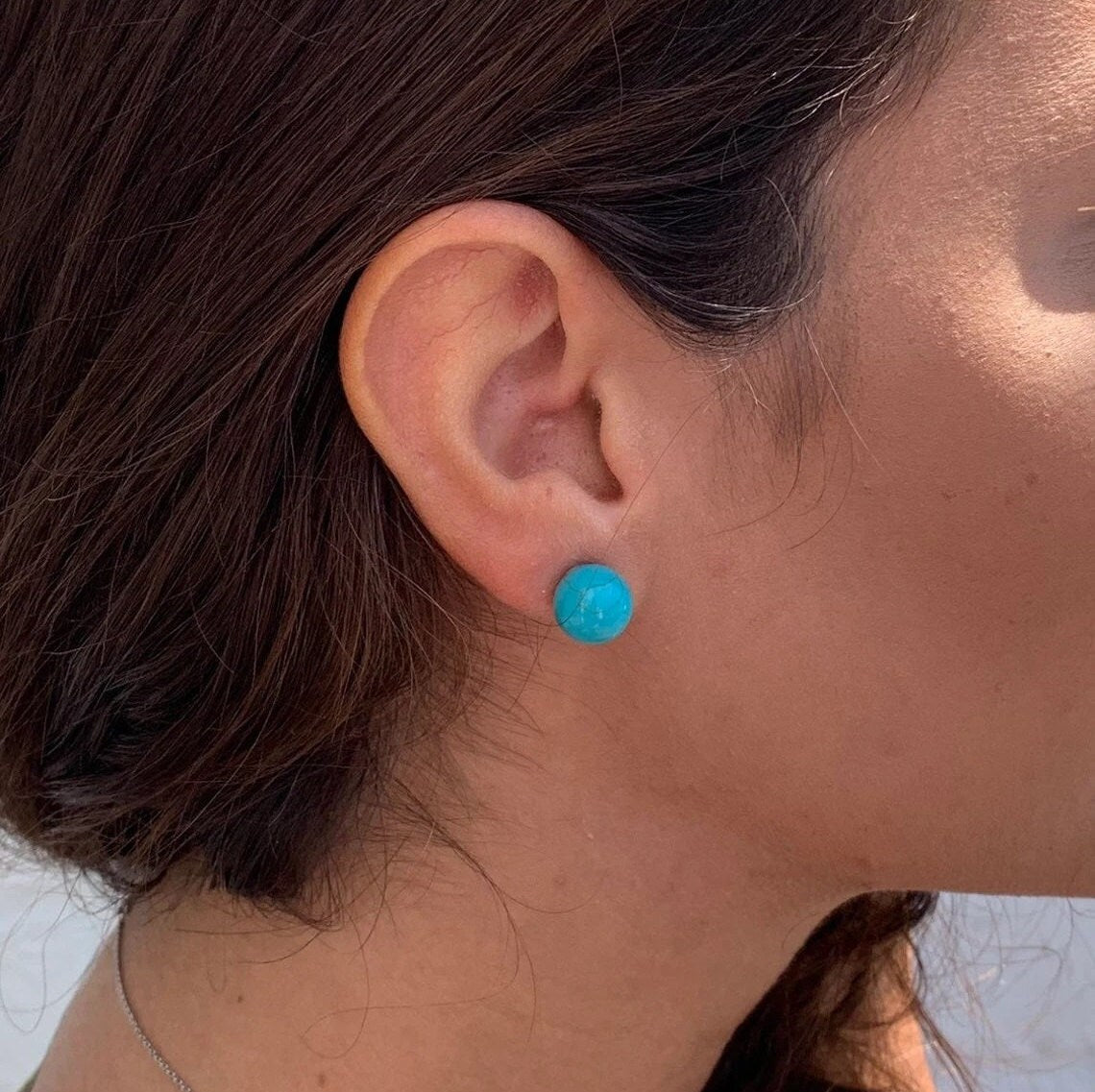 6MM to 10MM - Real Solid Sterling Silver & Blue Turquoise Ball Stud Earrings or 3 Pieces Set, 925 Sterling Silver, Bridesmaid Gift for Her