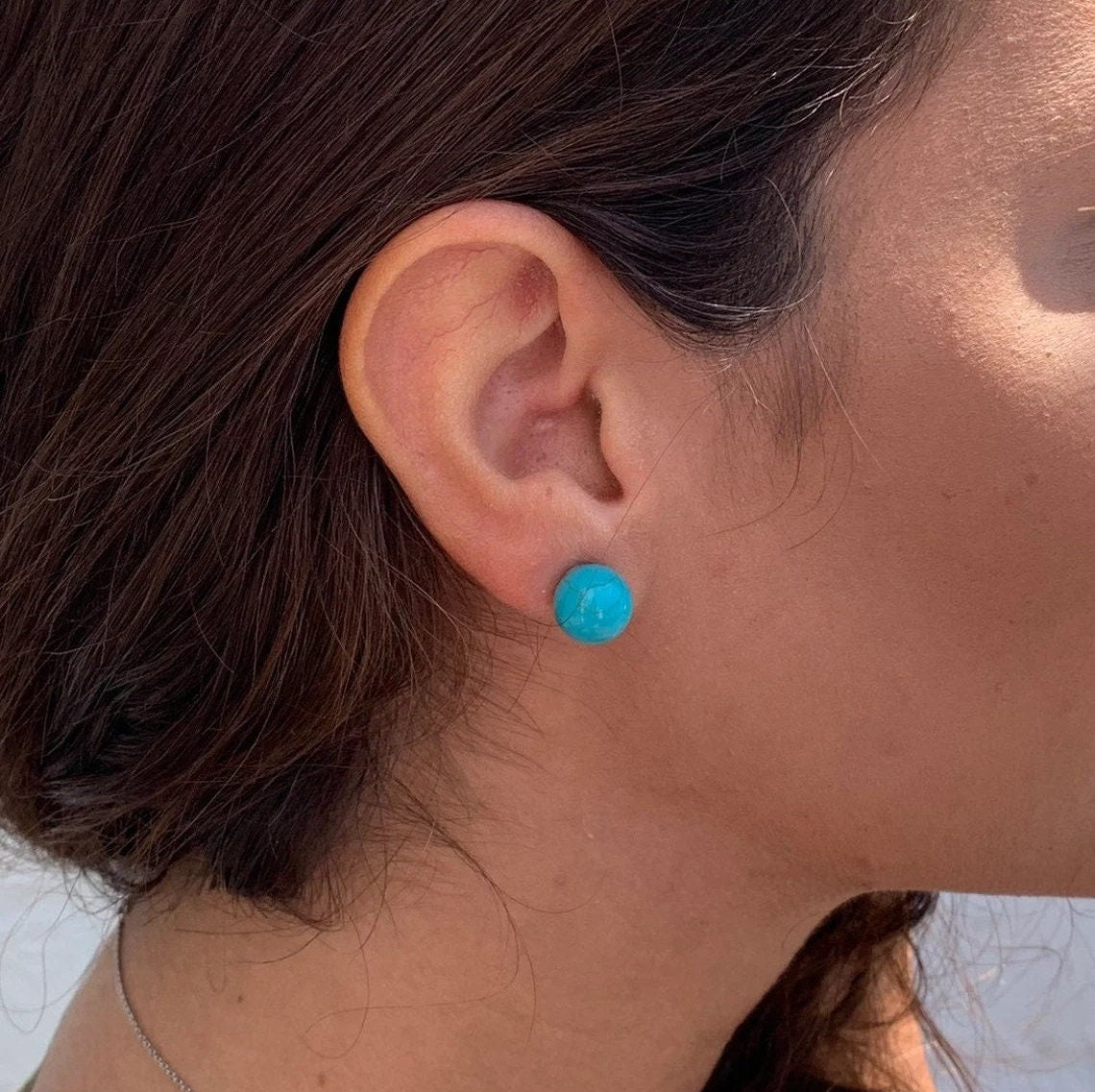 6MM to 12MM - Real Solid Sterling Silver & Blue Turquoise Ball Stud Earrings 3 Pieces Set, 925 Sterling Silver, Bridesmaid Gift for Her