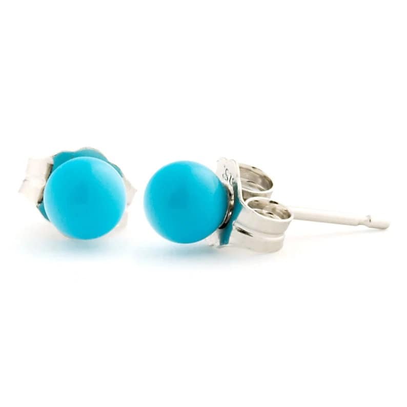 6MM to 10MM - Real Solid Sterling Silver & Blue Turquoise Ball Stud Earrings or 3 Pieces Set, 925 Sterling Silver, Bridesmaid Gift for Her