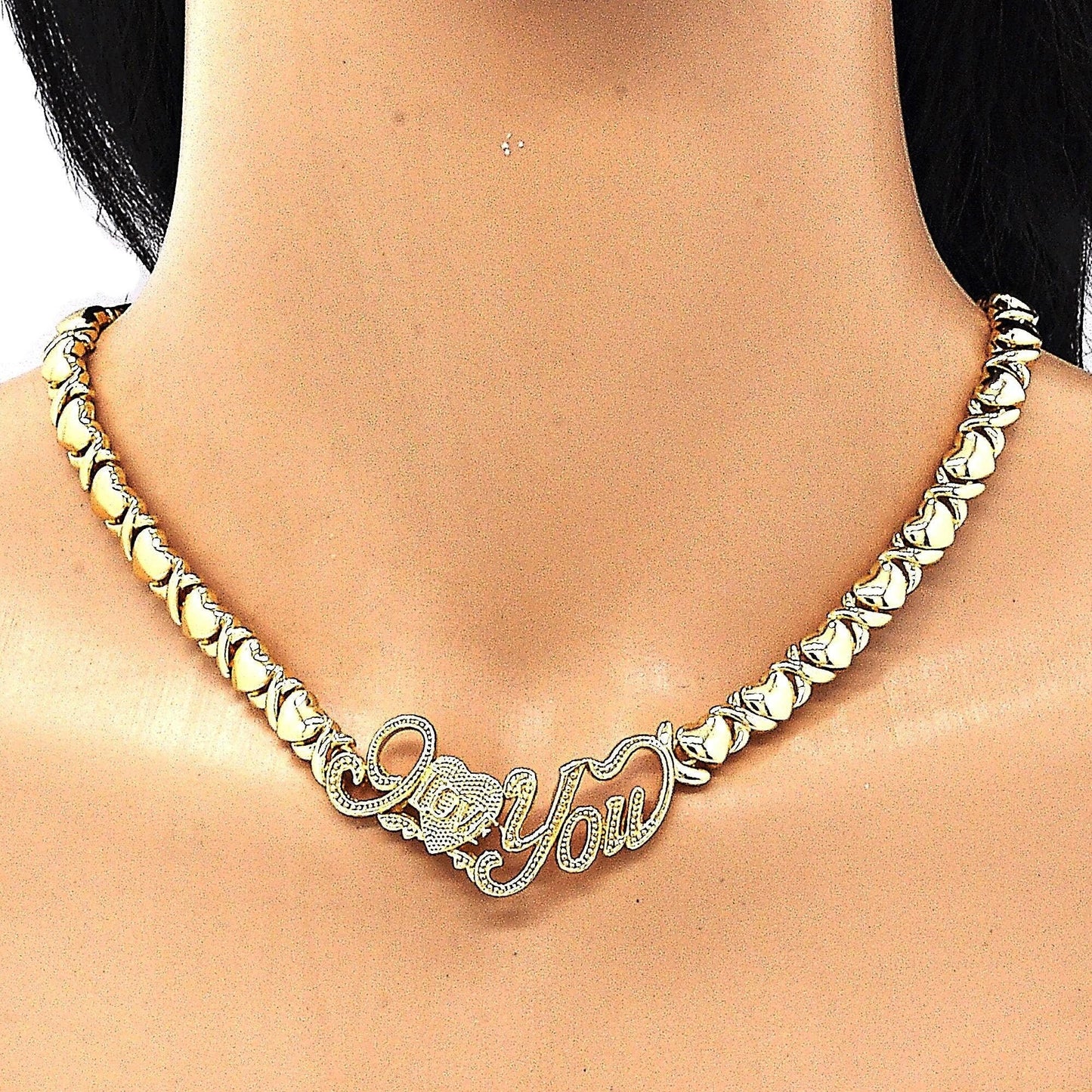 Gold Jewelry Set HUGS KISSES Xo Set | 18K Real Gold Filled Jewelry Set | XOXO Necklace Set | Heart Jewelry Set | I Love You Necklace Set