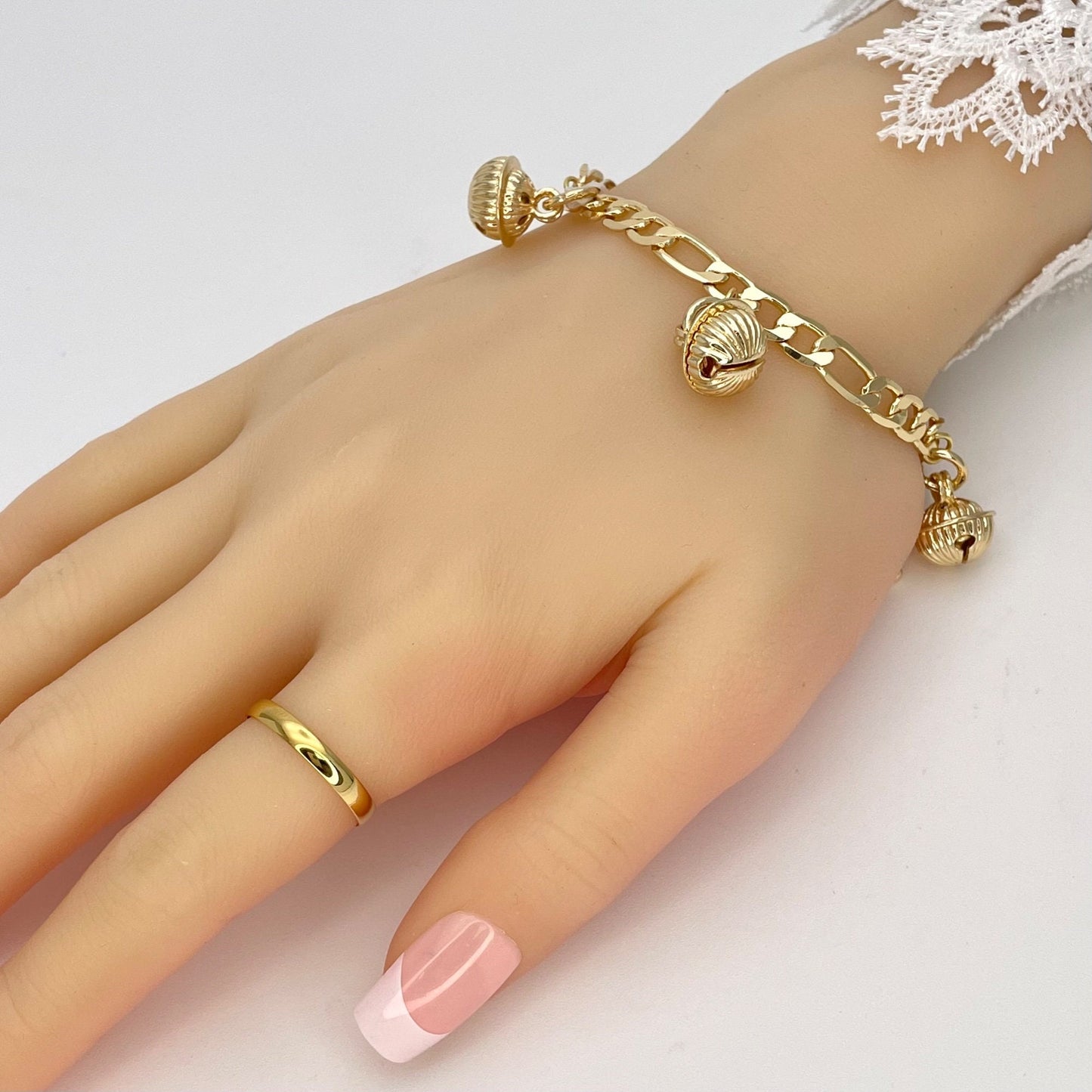 Handmade Rattle Bell Charm Gold Bracelet, Gold Filled Bracelet Gift for Her Dainty and Chunky Bracelet