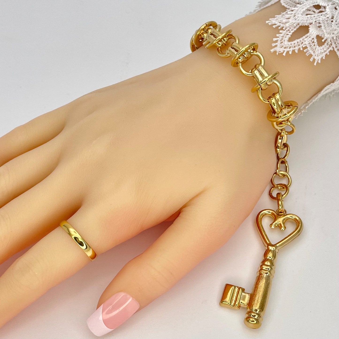 Handmade Gold Charm Bracelet Gold Filled Hold the Key of my Heart Gift Her Dainty but Chunky Bracelet