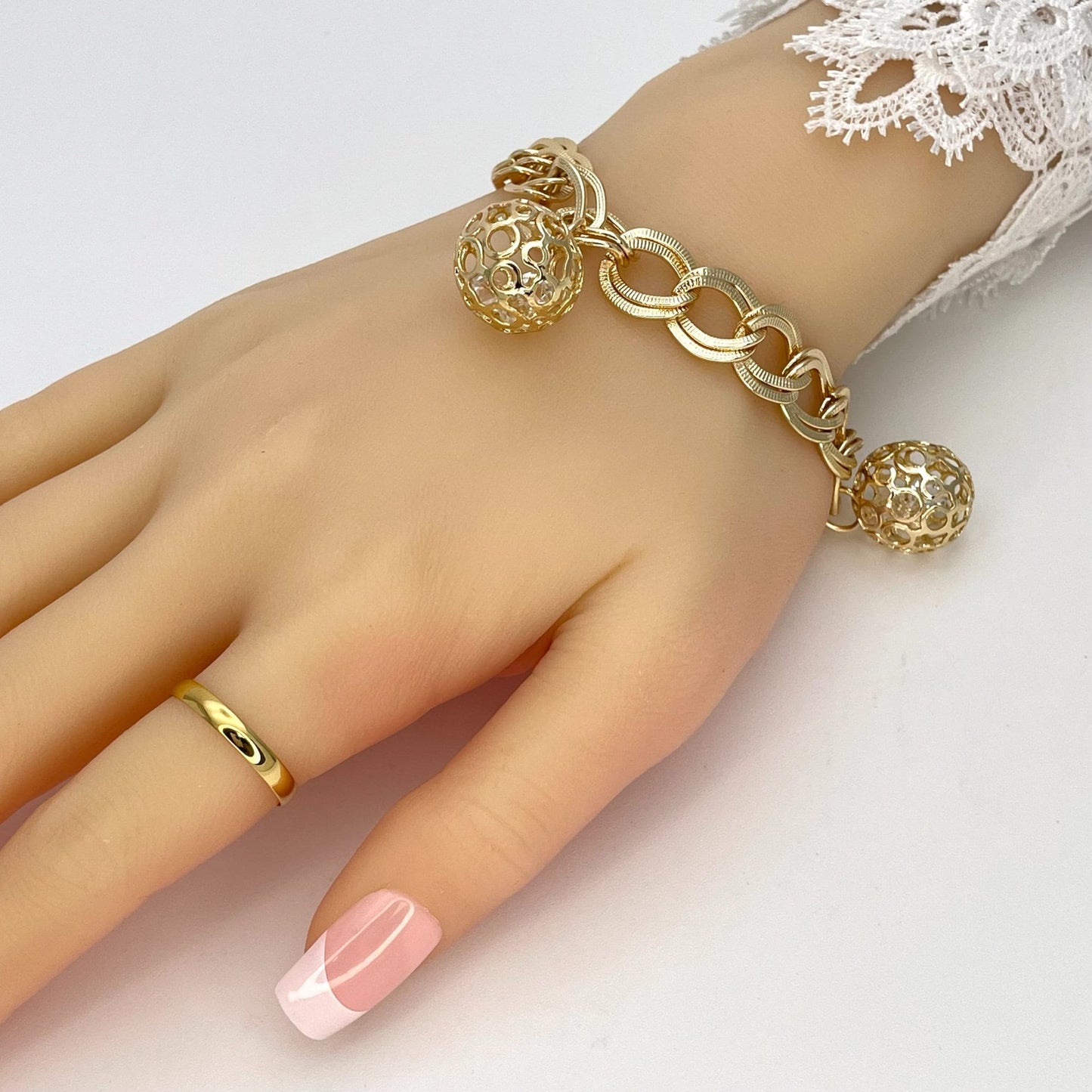 Handmade Gold Bracelet, Gift Her with Gold Filled Charm Dainty Bracelet  Chunky and Simple Gold Ball with Dangling CZ Diamond Inside