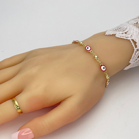 RED & WHITE Evil Eye Bracelet Gold Bracelet, Minimalist Bracelet of Light Blue Evil Eye, Dainty Lucky Bracelet, Gold Filled, Gift for Her