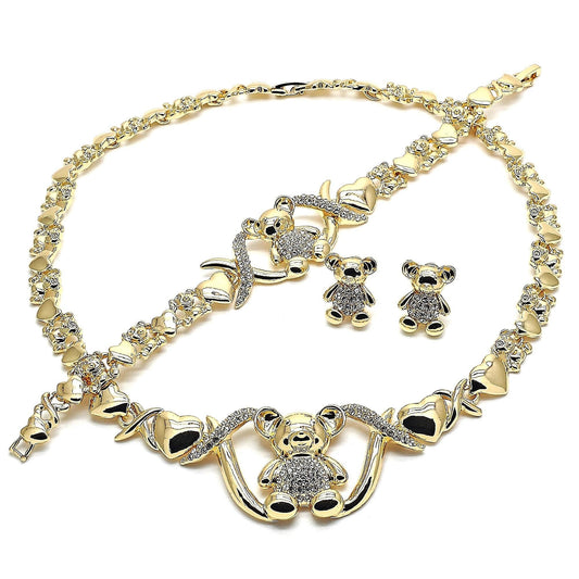 Gold Jewelry Set |HUGS and KISSES Xo Set | 18K Real Gold Filled Jewelry Set | XOXO Necklace Set | Heart Jewelry Set | Teddy Bear Jewelry Set