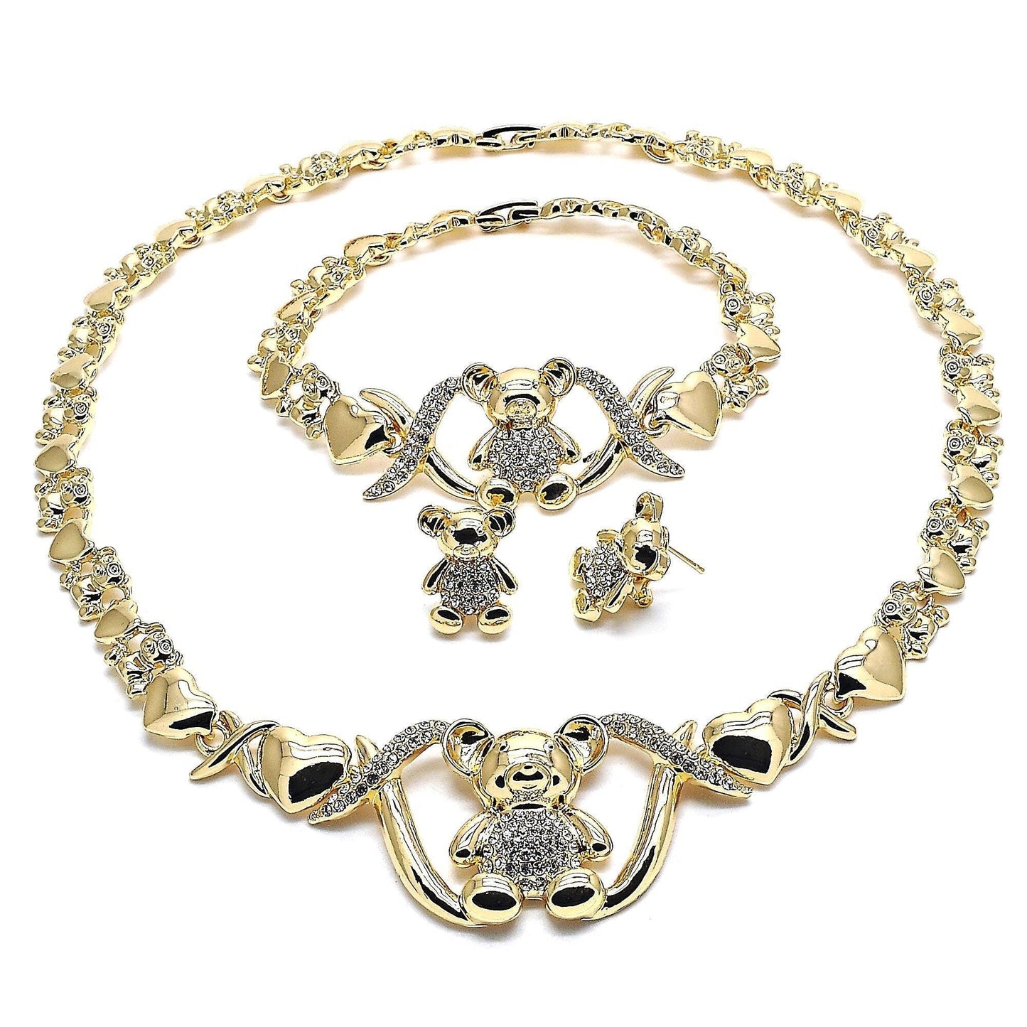 Gold Jewelry Set |HUGS and KISSES Xo Set | 18K Real Gold Filled Jewelry Set | XOXO Necklace Set | Heart Jewelry Set | Teddy Bear Jewelry Set