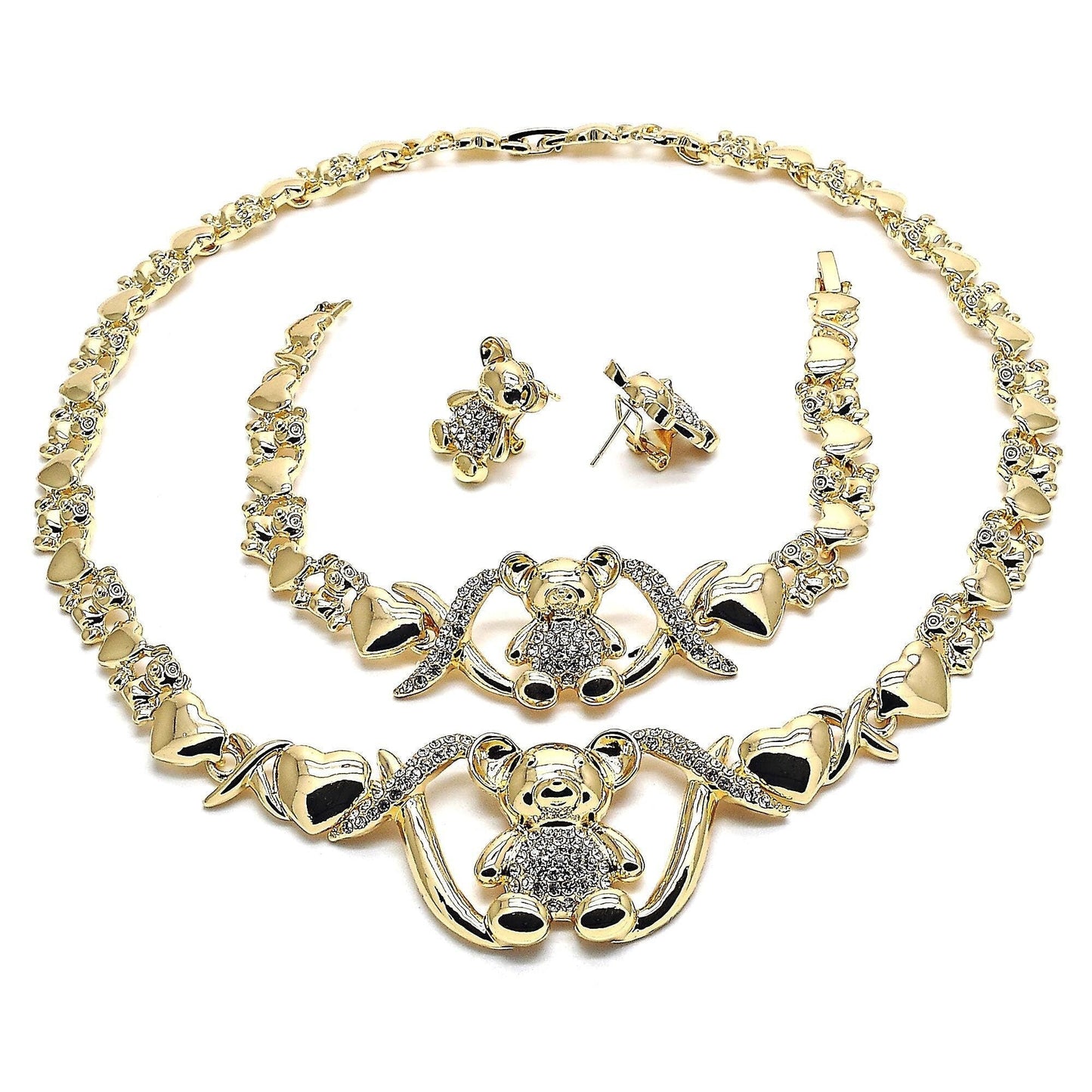 Gold Jewelry Set |HUGS and KISSES Xo Set | 18K Real Gold Filled Jewelry Set | XOXO Necklace Set | Heart Jewelry Set | Teddy Bear Jewelry Set