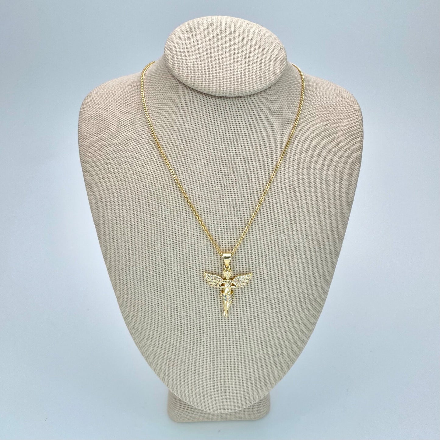 Handmade Gold Angel Chain Necklace  a Dainty Angel Pendant With Zirconia on Wing and Chain Gold Filled Making Wholesale, Gift for her or him