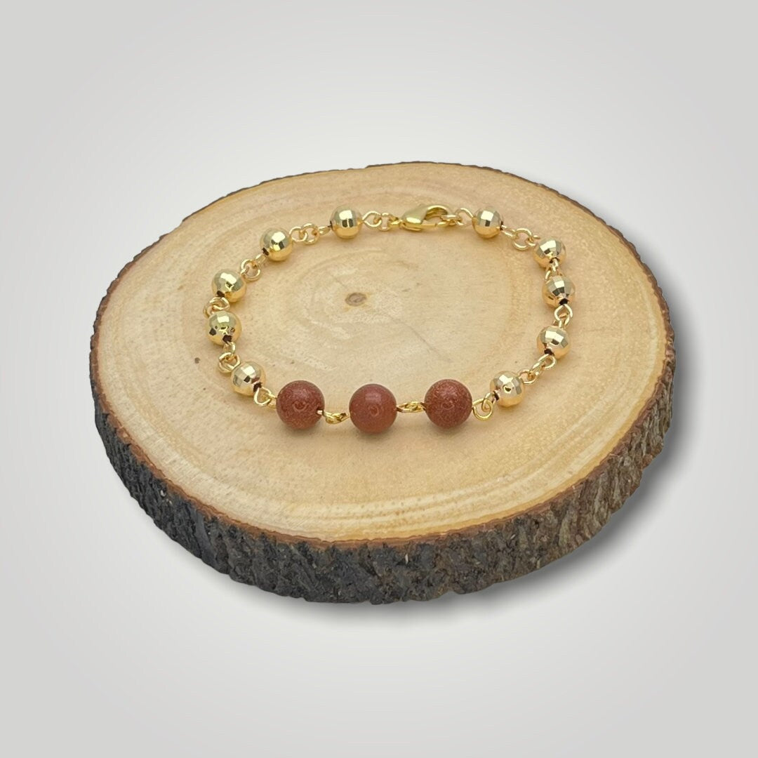 Goldstone Bead Bracelet | Gold Filled Bead Bracelet, Signature Stackable Bracelet | Adjustable Friendship Bracelet, Aventurine Gift for Her.