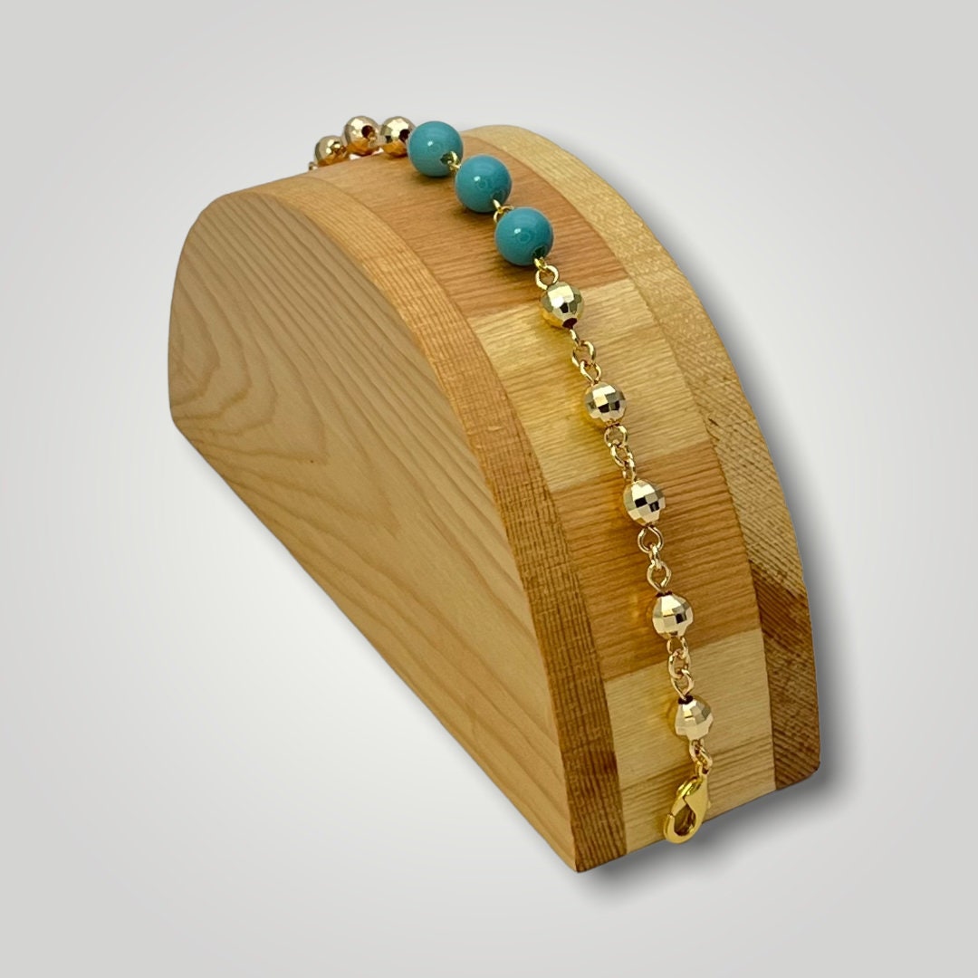 Handmade Turquoise Bracelet | Signature Stackable Gold Filled Bracelet | Synthetic Stone | Adjustable Friendship Bracelet, Gift for Her