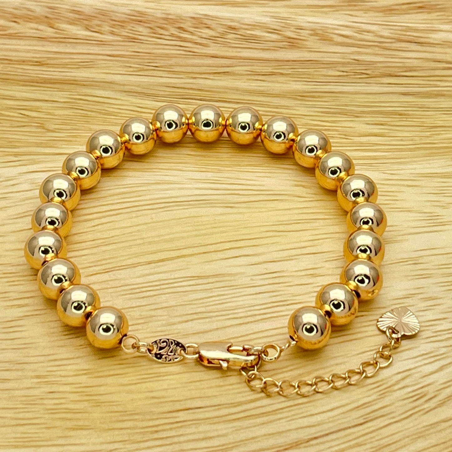 8MM Handmade Gold Bead Bracelet Gold Filled Beaded Bracelet | Signature Adjustable Size Bracelet, Dainty Stackable Bracelet, Gift for Her