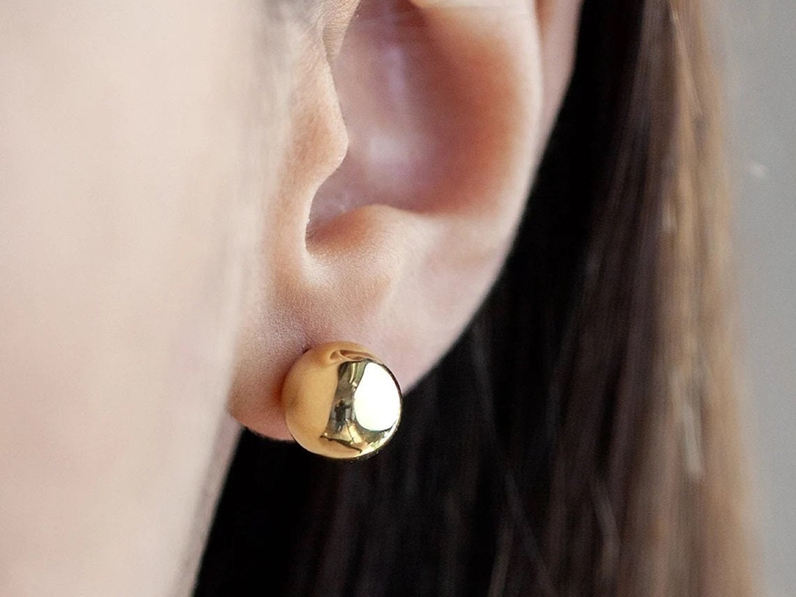 4 Pairs. Minimalist Gold Ball Stud Earrings, Butterfly Pushbacks 2mm to 12mm, Sleeper earrings, Unisex Gold Finish