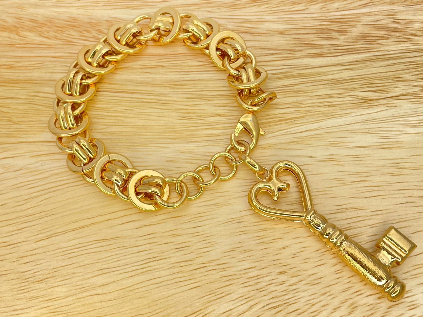 Handmade Gold Charm Bracelet Gold Filled Hold the Key of my Heart Gift Her Dainty but Chunky Bracelet