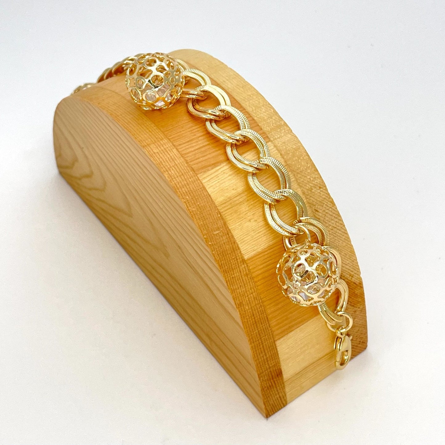 Handmade Gold Bracelet, Gift Her with Gold Filled Charm Dainty Bracelet  Chunky and Simple Gold Ball with Dangling CZ Diamond Inside