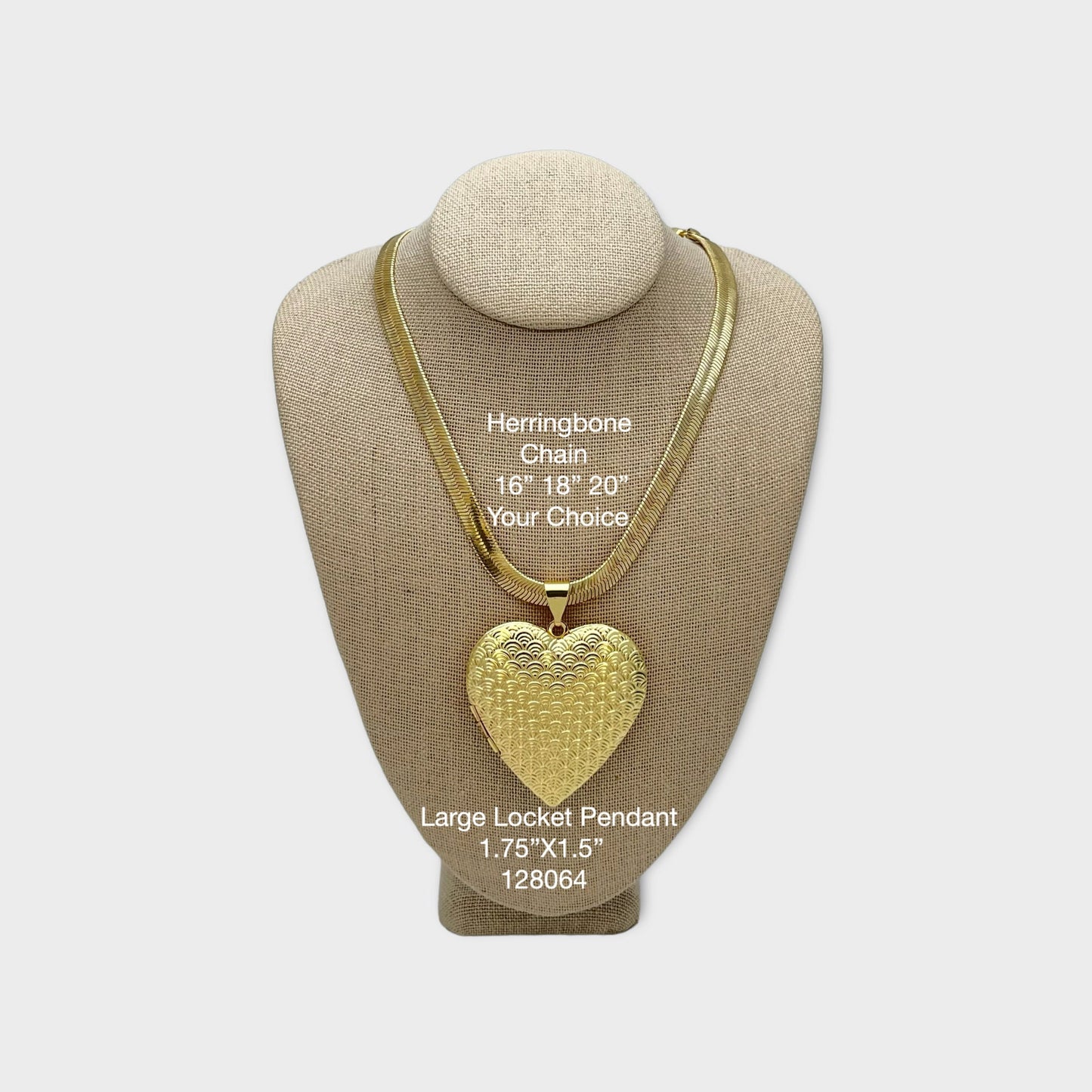 Gold Locket Photo Insert Slot Pendant, Gold Charm, Gold Herringbone Chain with extra light free chain Gift for her Gift for Mom, Gold Finish