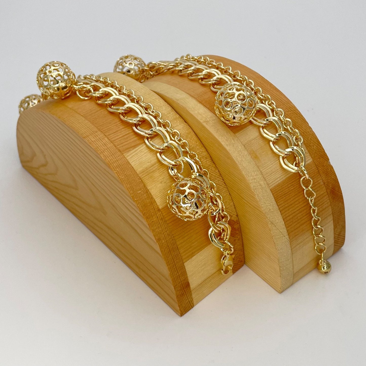 Handmade Double Chain Gold Bracelet, Gift Her, Gold Filled Statement Dainty and Chunky and Simple Gold Charm Ball Dangling CZ Diamond Inside