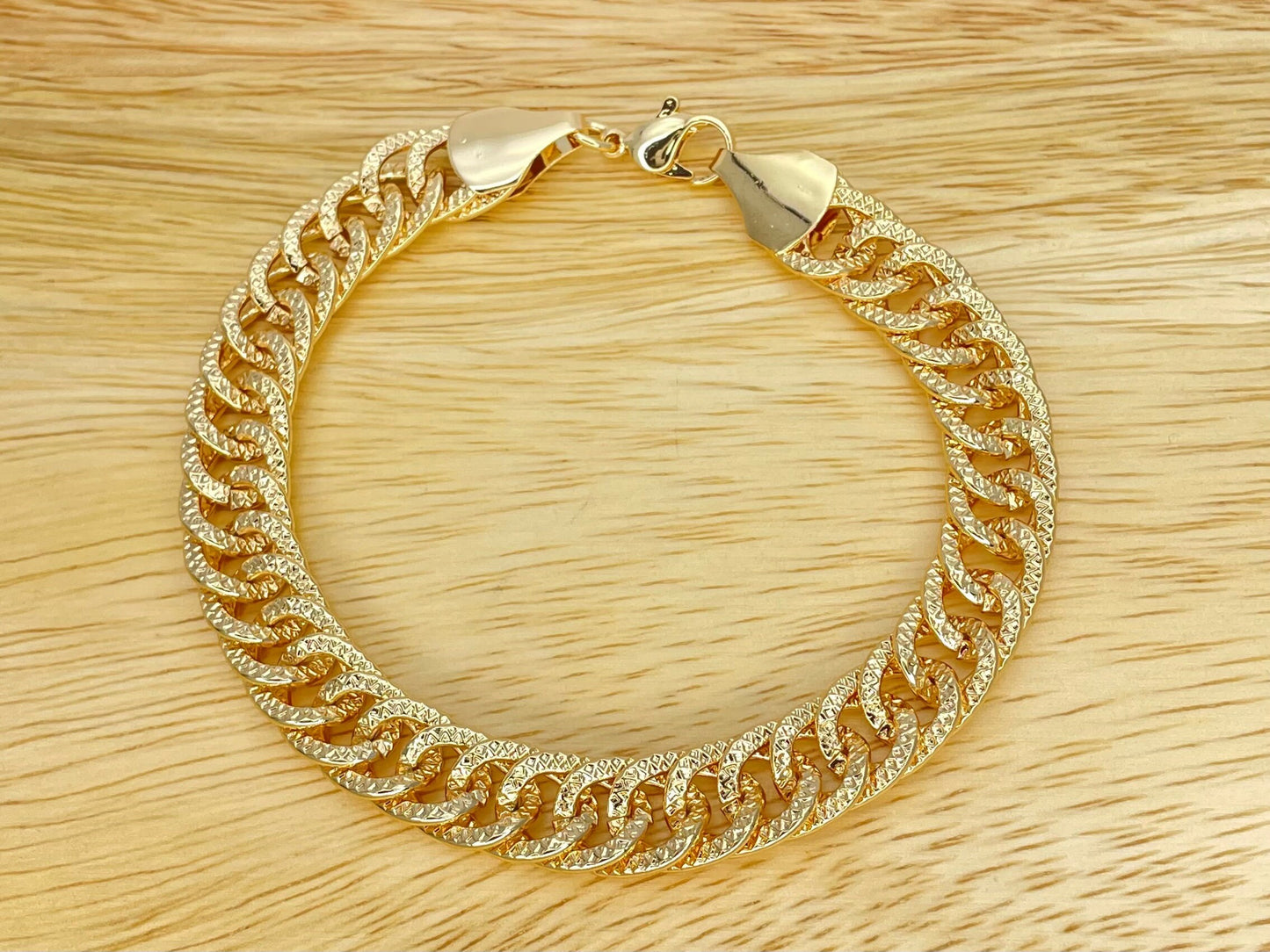 8MM Handmade Statement Double Link Gold Chain Bracelet, Gift Her, Gold Filled Statement Dainty but Chunky  Simple Diamond Cut Chain Bracelet