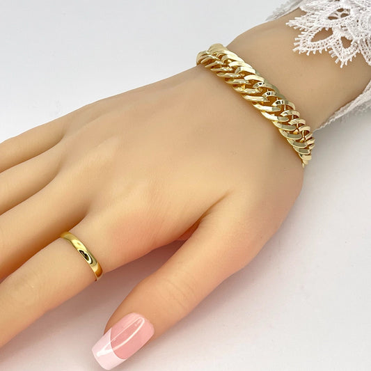 9MM Handmade Statement Plain Double Link Gold Chain Bracelet, Gift Her, Gold Filled Statement Dainty but Chunky Double Link Chain Bracelet