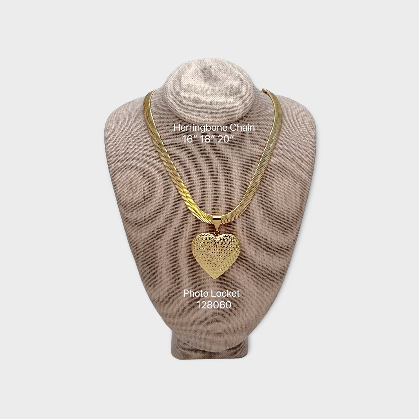 Gold Locket Photo Insert Slot Pendant, Gold Charm, Gold Herringbone Chain with extra light free chain Gift for her Gift for Mom, Gold Finish
