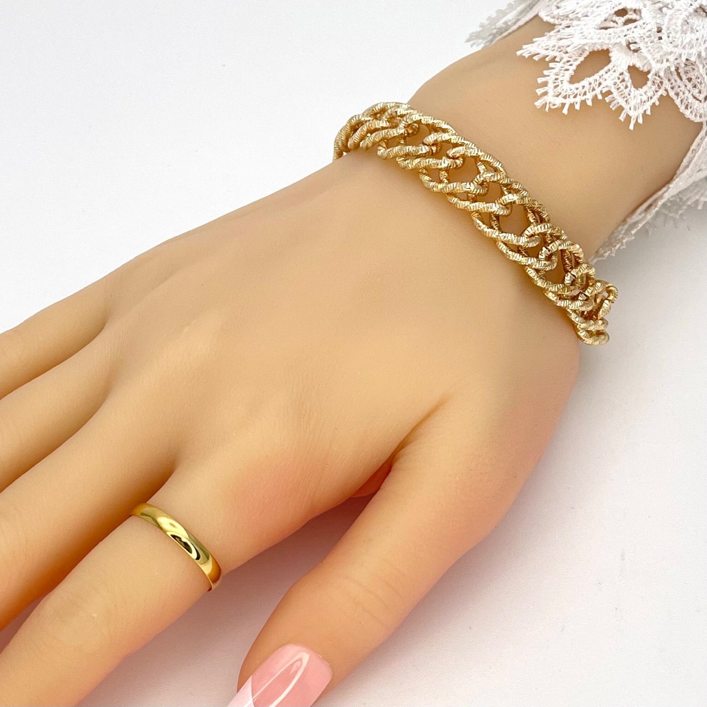 9MM Handmade Statement Double Link Gold Chain Bracelet, Gift Her, Gold Filled Statement Dainty but Chunky, Full Diamond Cut Chain Bracelet