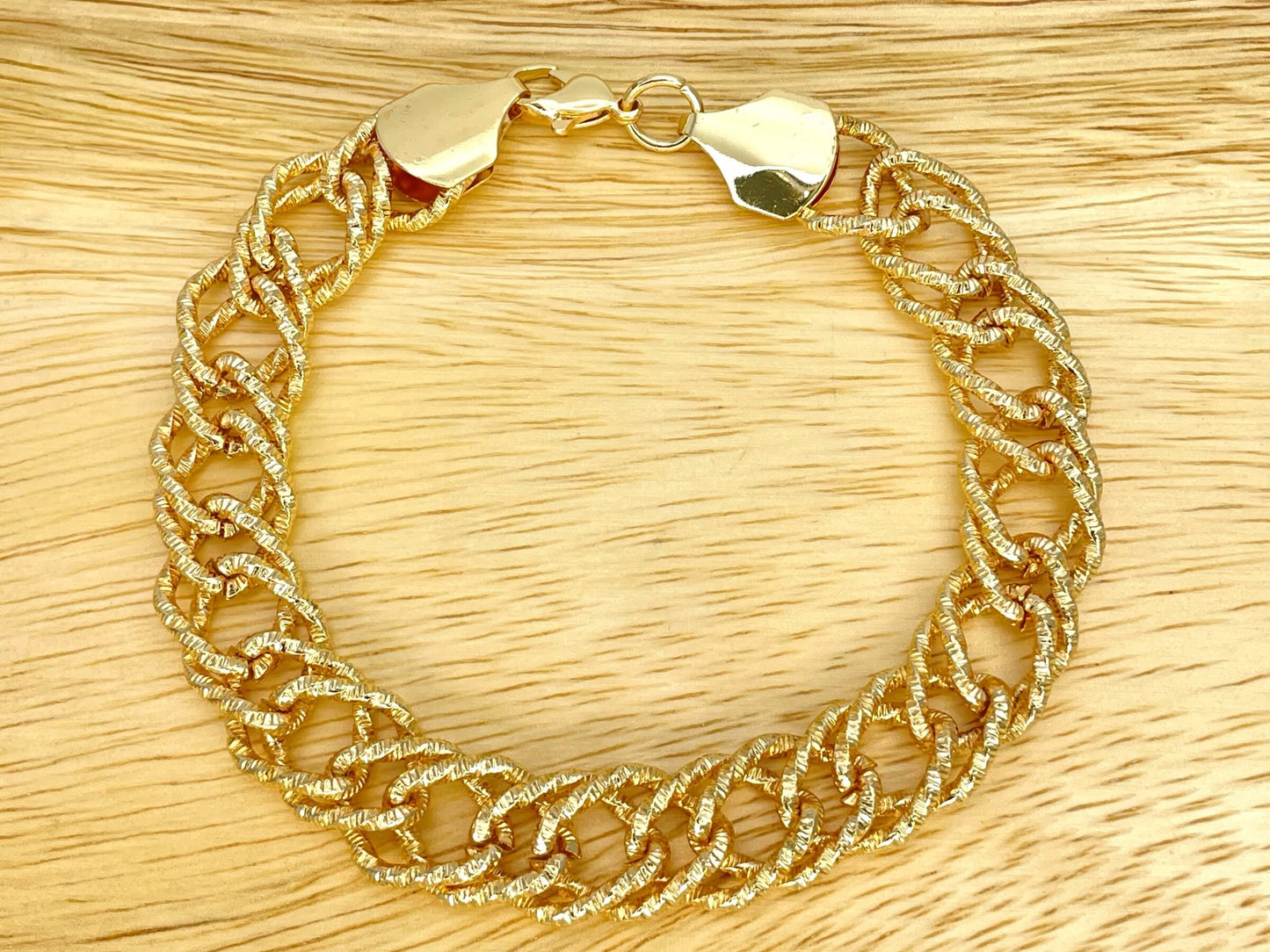 9MM Handmade Statement Double Link Gold Chain Bracelet, Gift Her, Gold Filled Statement Dainty but Chunky, Full Diamond Cut Chain Bracelet