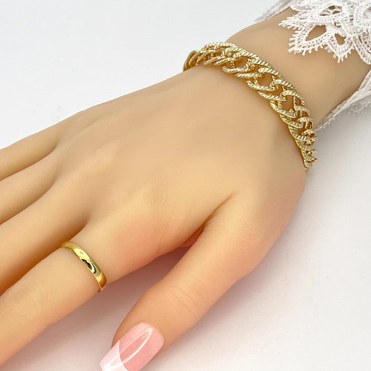 9MM Handmade Statement Double Link Gold Chain Bracelet, Gift Her, Gold Filled Statement Dainty but Chunky, Half Diamond Cut Chain Bracelet