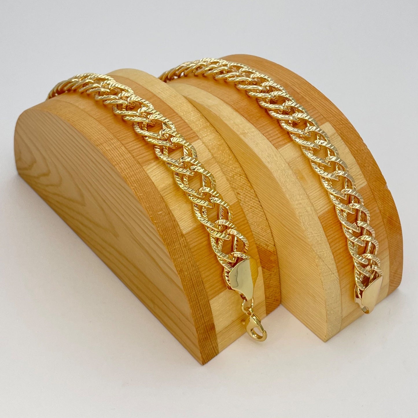 9MM Handmade Statement Double Link Gold Chain Bracelet, Gift Her, Gold Filled Statement Dainty but Chunky, Half Diamond Cut Chain Bracelet