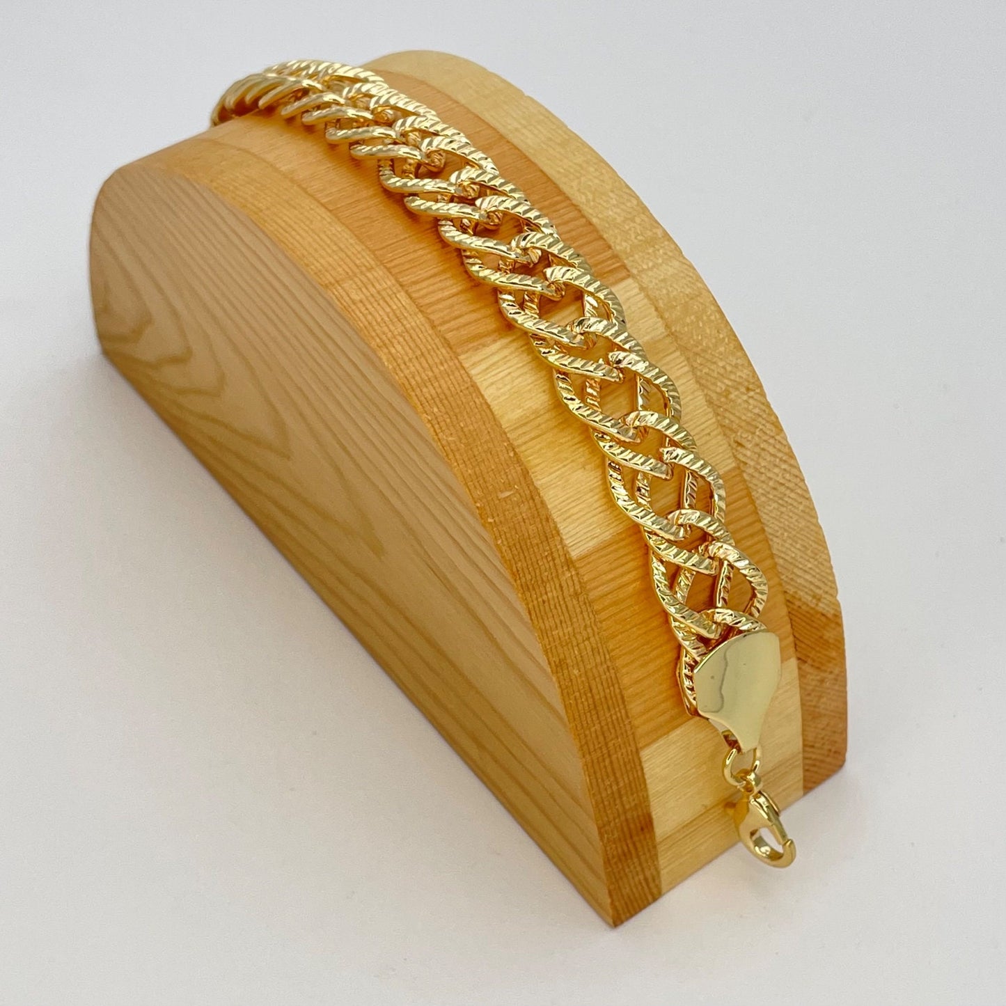 9MM Handmade Statement Double Link Gold Chain Bracelet, Gift Her, Gold Filled Statement Dainty but Chunky, Half Diamond Cut Chain Bracelet
