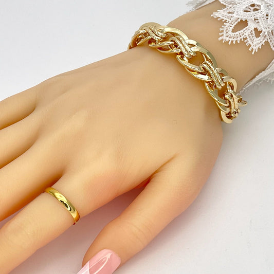 9MM Handmade Statement Double Bail Link Gold Chain Bracelet, Gift Her, Gold Filled Statement Dainty but Chunky Diamond Cut Chain Bracelet