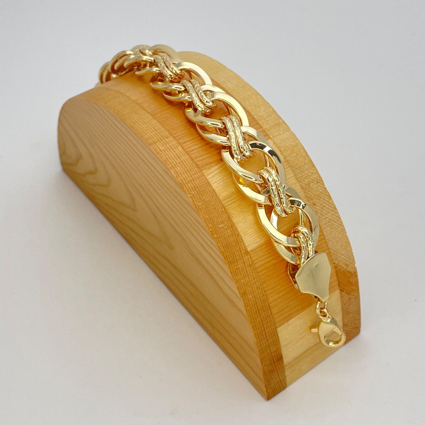 9MM Handmade Statement Double Bail Link Gold Chain Bracelet, Gift Her, Gold Filled Statement Dainty but Chunky Diamond Cut Chain Bracelet