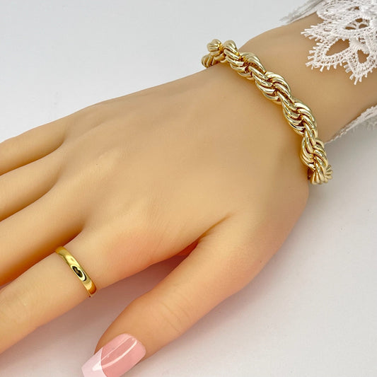 9MM Handmade Rope Chain Gold Bracelet  Thick Gold Filled Chunky Bracelet Light Diamond Cut, Gift Her, Gift for Best Friend 14K Gold Finish