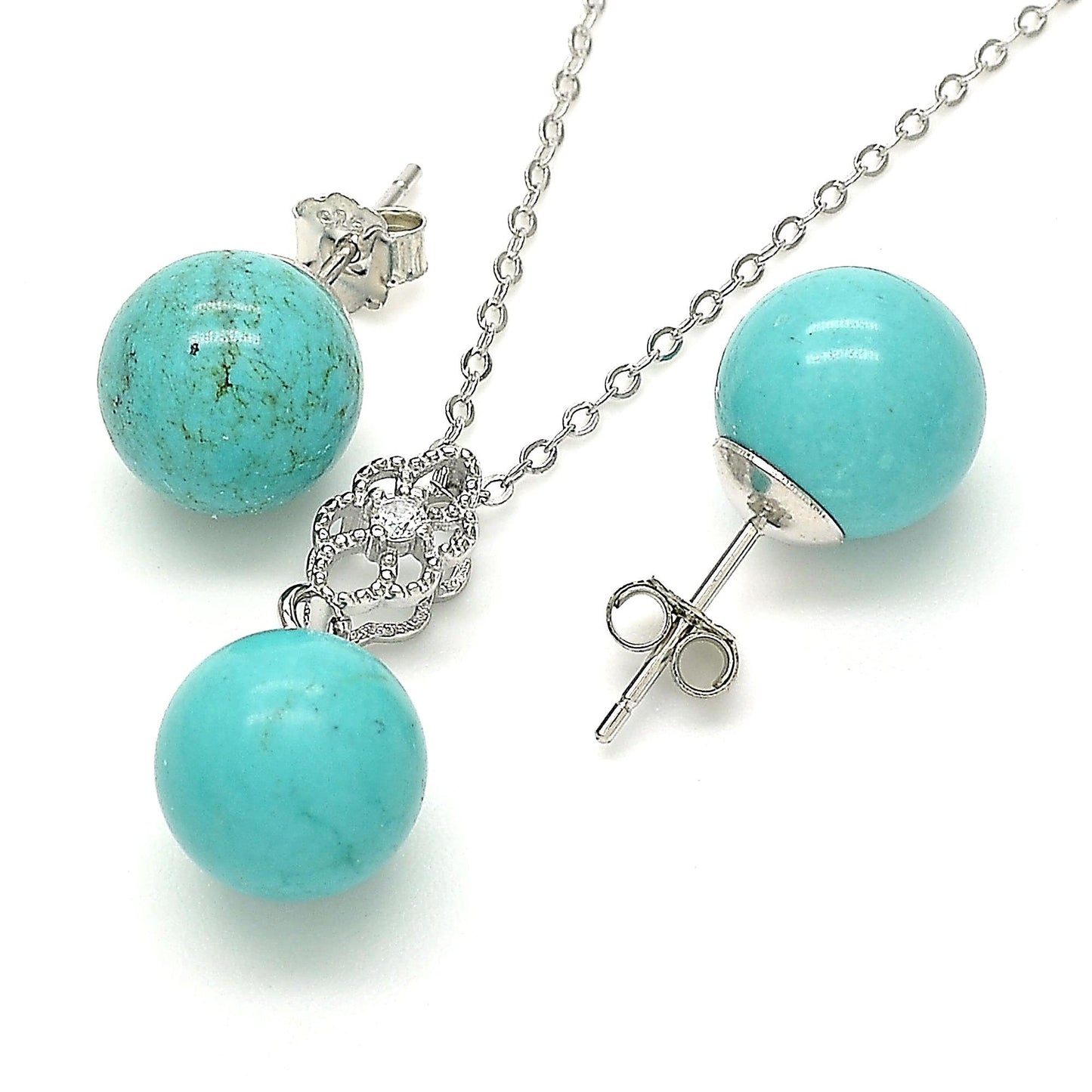 6MM to 10MM - Real Solid Sterling Silver & Blue Turquoise Ball Stud Earrings or 3 Pieces Set, 925 Sterling Silver, Bridesmaid Gift for Her