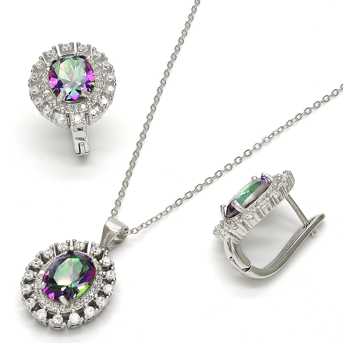 Sapphire Aurora Borealis with Zirconia, Solid Sterling Silver Necklace, Earrings, Charm, Greater Reflexion than of Tanzanite. Gift for Her