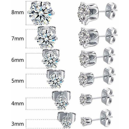 Handmade Sterling Silver CZ Stud Earrings - 2mm to 12mm - Dainty, Elegant, Hypoallergenic, Perfect for Weddings, Gifts and All Occasions