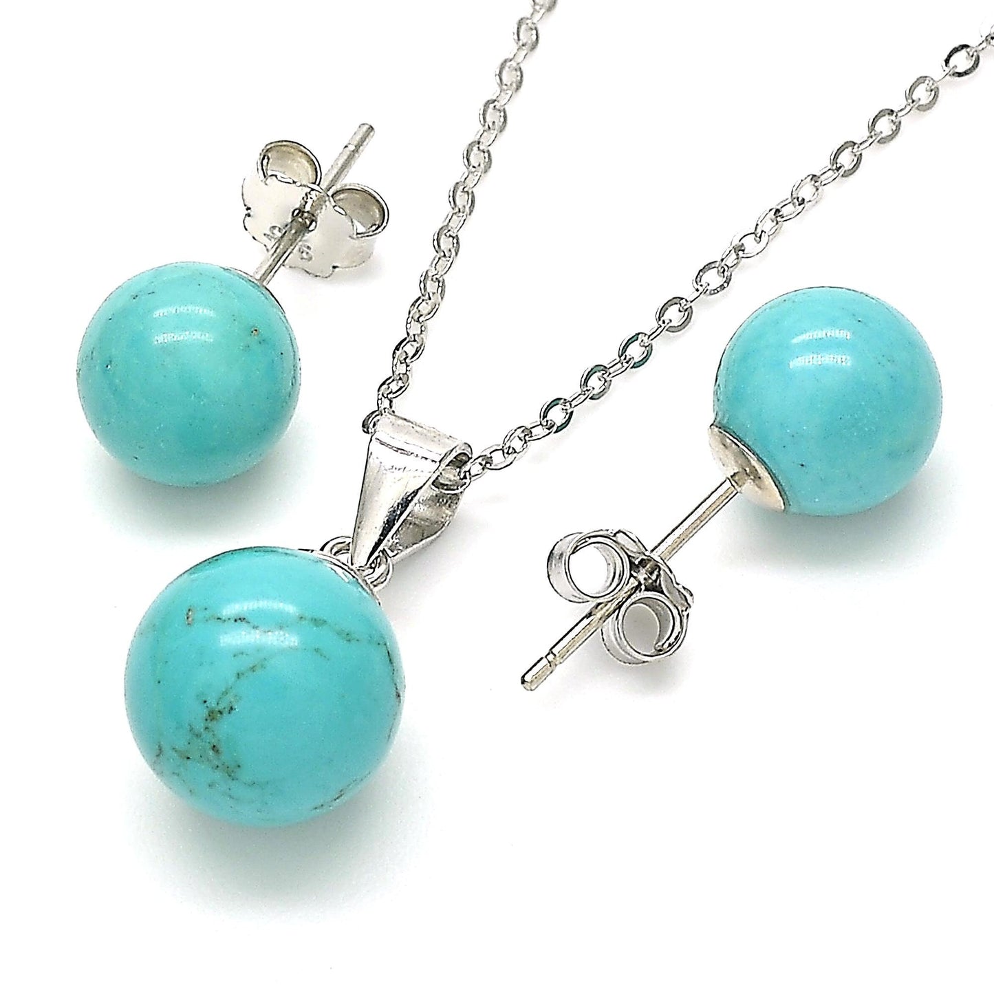 6MM to 10MM - Real Solid Sterling Silver & Blue Turquoise Ball Stud Earrings or 3 Pieces Set, 925 Sterling Silver, Bridesmaid Gift for Her