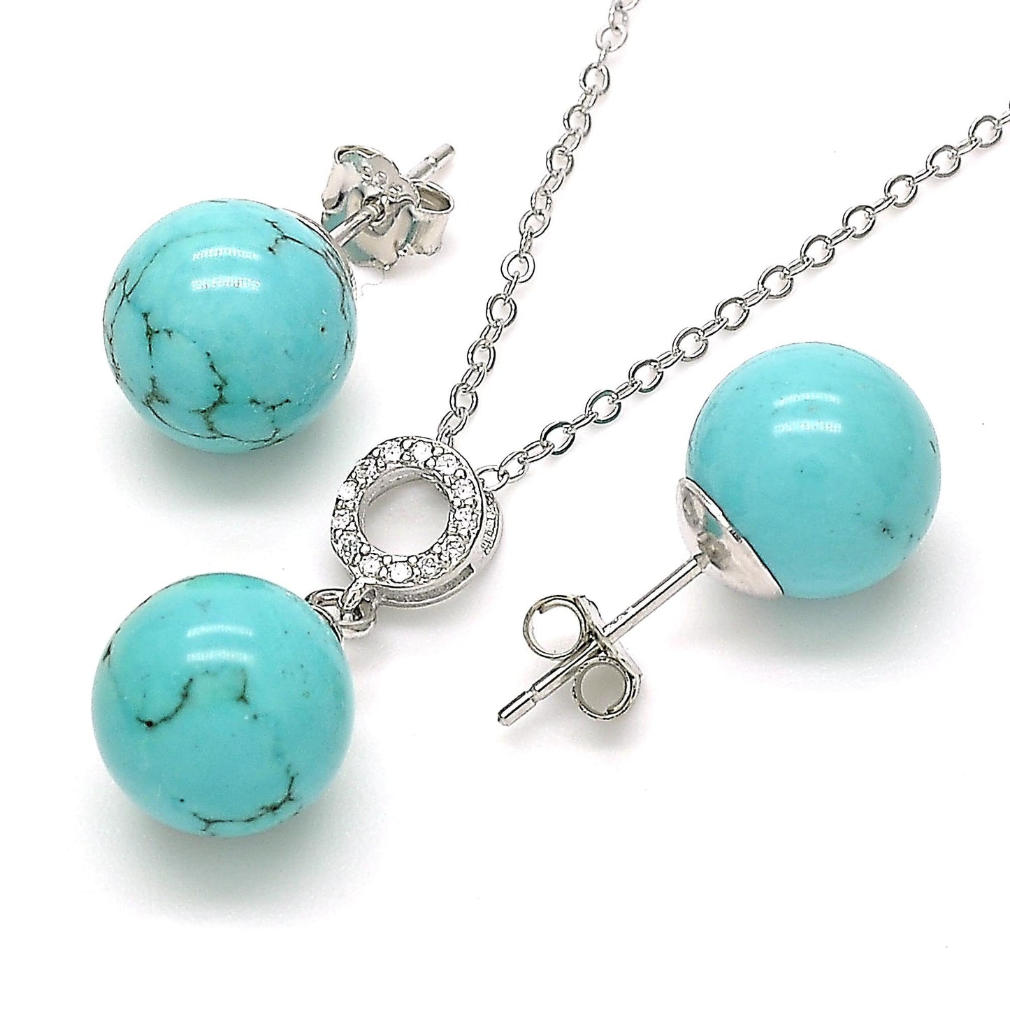 6MM to 12MM - Real Solid Sterling Silver & Blue Turquoise Ball Stud Earrings or 3 Pieces Set, 925 Sterling Silver, Bridesmaid Gift for Her