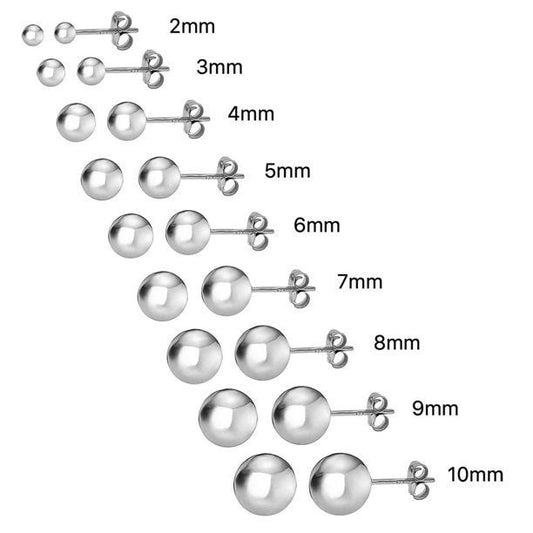 Handmade Sterling Silver Stud Ball Earrings Hypoallergenic, Non-Tarnish, Affordable, 2mm to 12mm A Gift for Her or Mom - Accepting Wholesale