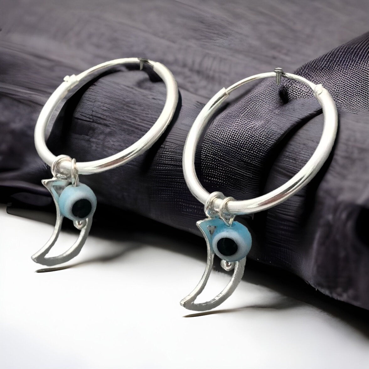 Sterling Silver Hoop Evil Eye Earring Minimalist Dainty Earrings Hoops, Hand Made, DIY Jewelry Findings Wholesale Gift for Her 149432-149386