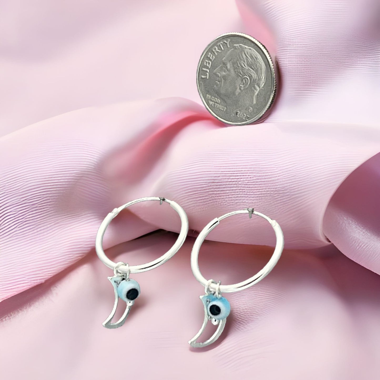 Sterling Silver Hoop Evil Eye Earring Minimalist Dainty Earrings Hoops, Hand Made, DIY Jewelry Findings Wholesale Gift for Her 149432-149386