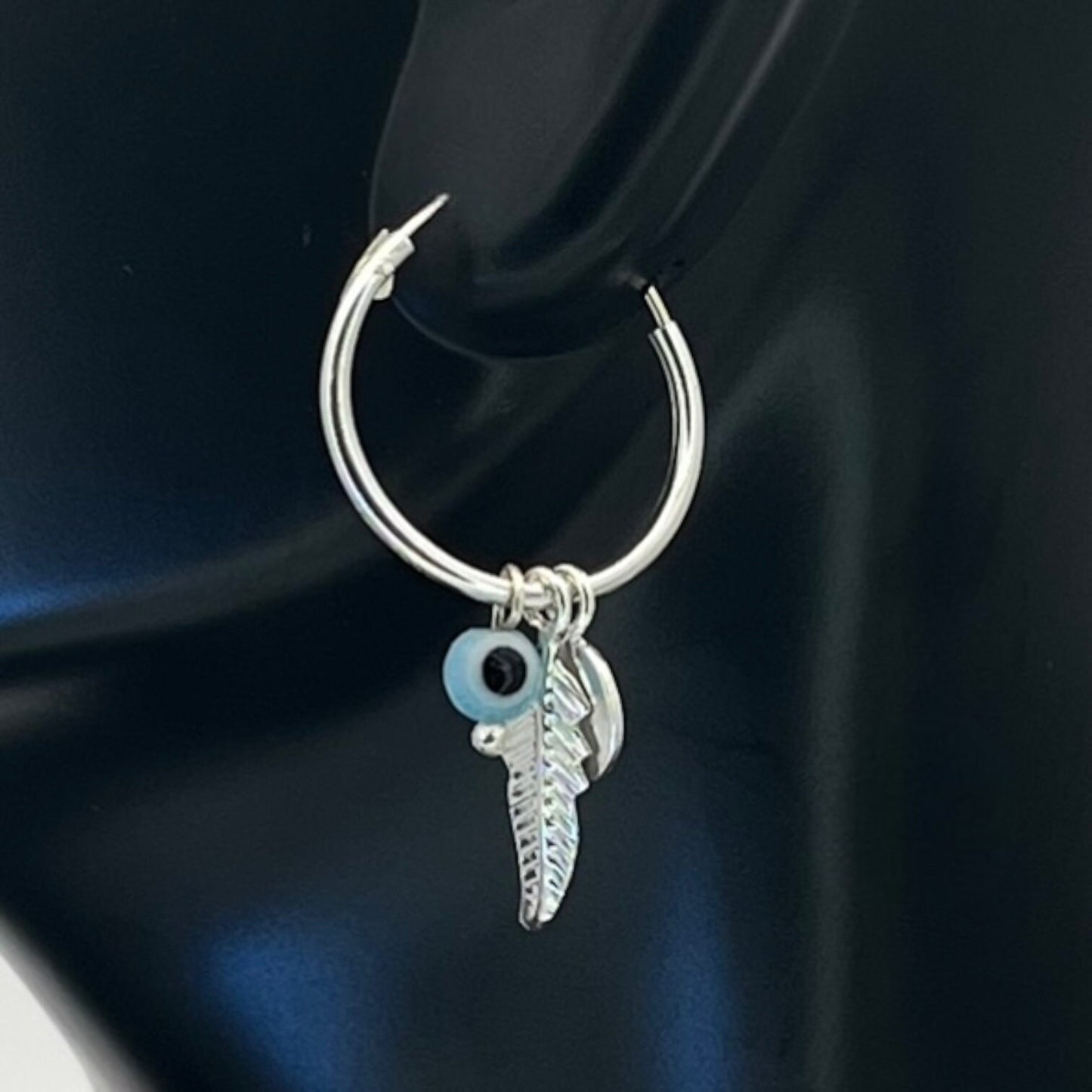 Sterling Silver Hoop Evil Eye Earring Minimalist Dainty Earrings Hoops, Hand Made, DIY Jewelry Findings Wholesale Gift for Her, 149432
