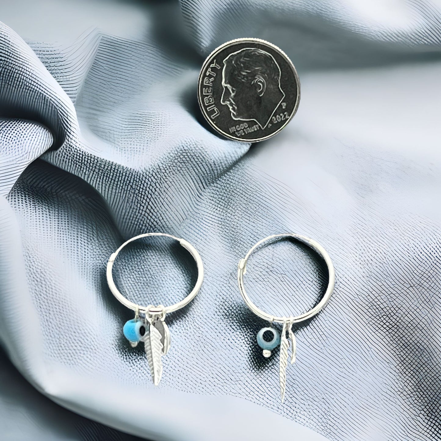 Sterling Silver Hoop Evil Eye Earring Minimalist Dainty Earrings Hoops, Hand Made, DIY Jewelry Findings Wholesale Gift for Her, 149432