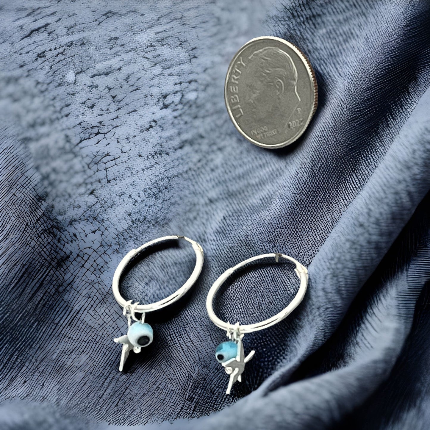 Sterling Silver Hoop Evil Eye Earring Minimalist Dainty Earrings Hoops, Hand Made, DIY Jewelry Findings Wholesale Gift for Her, 149441