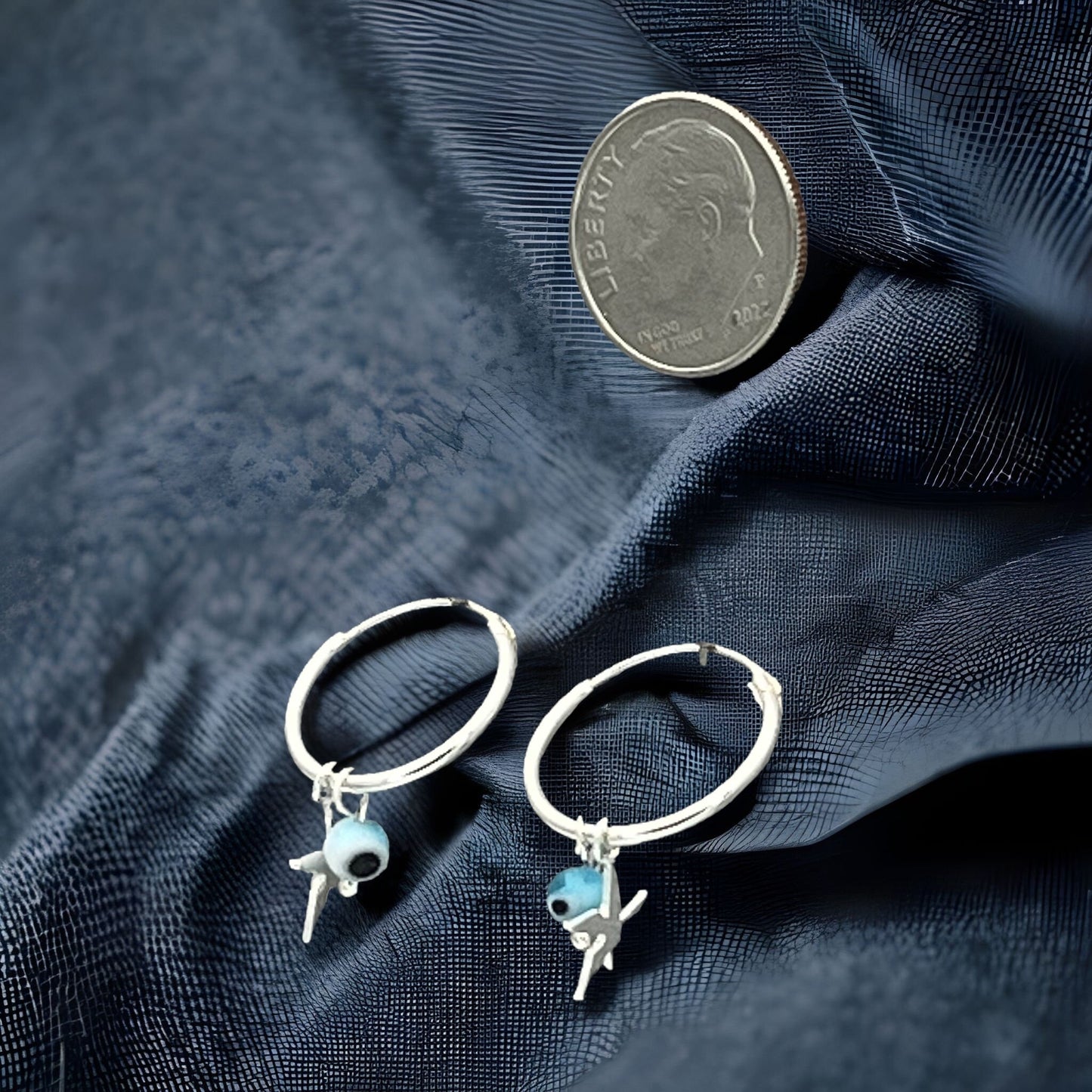 Sterling Silver Hoop Evil Eye Earring Minimalist Dainty Earrings Hoops, Hand Made, DIY Jewelry Findings Wholesale Gift for Her, 149441