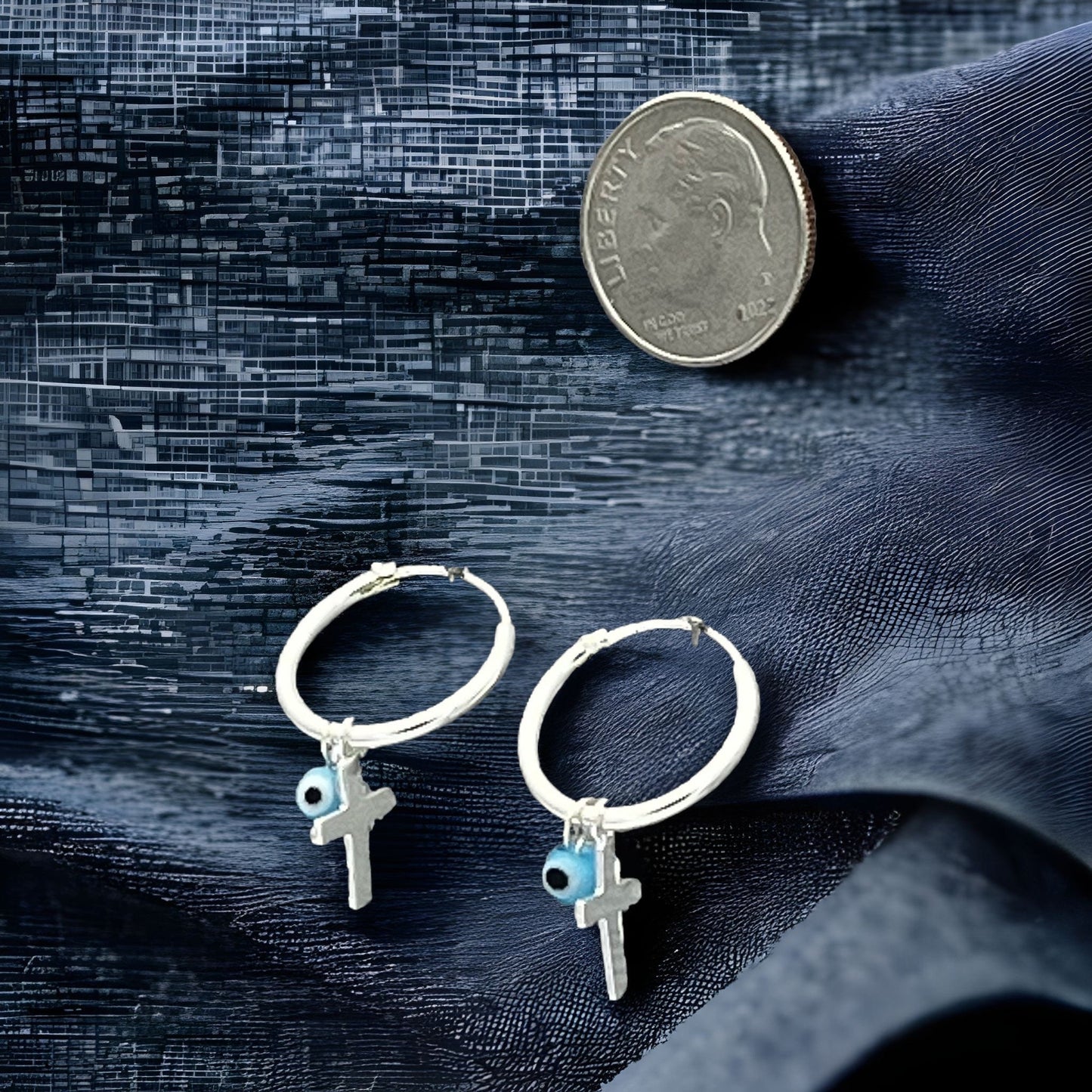 Sterling Silver Hoop Evil Eye Earring Minimalist Dainty Earrings Hoops, Hand Made, DIY Jewelry Findings Wholesale Gift for Her 149440-149384