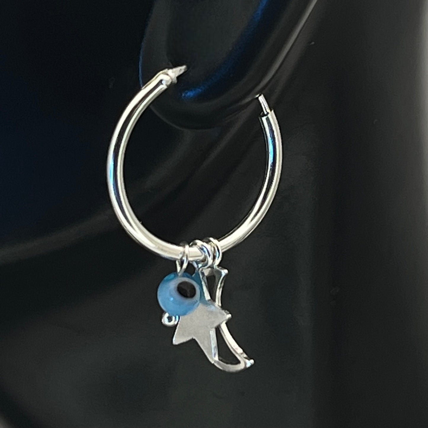 Sterling Silver Hoop Evil Eye Earring Minimalist Dainty Earrings Hoops, Hand Made, DIY Jewelry Findings Wholesale Gift for Her 149436
