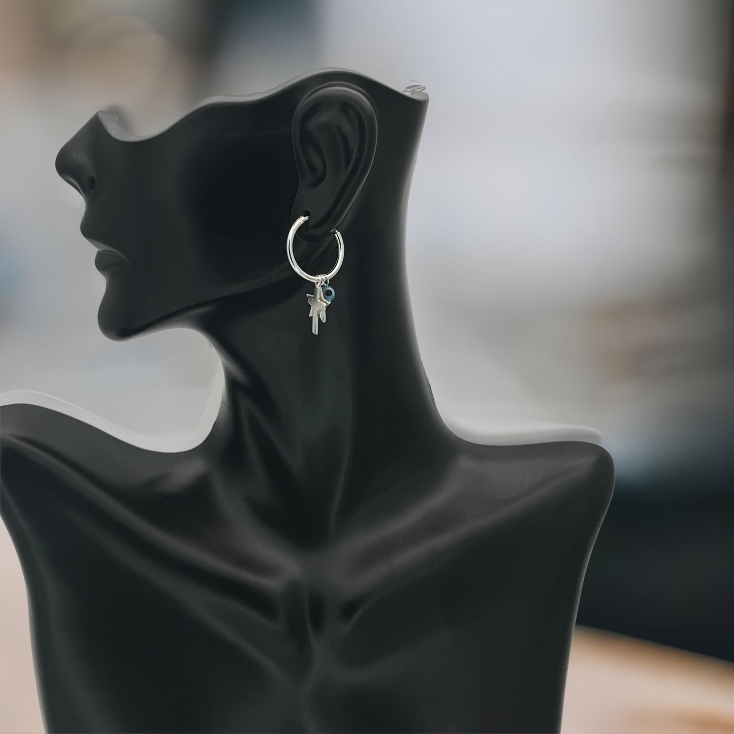Sterling Silver Evil Eye Hoop Earring Minimalist Dainty Earrings Hoops, Hand Made, DIY Jewelry Findings Wholesale Silver Gift for Her 149381