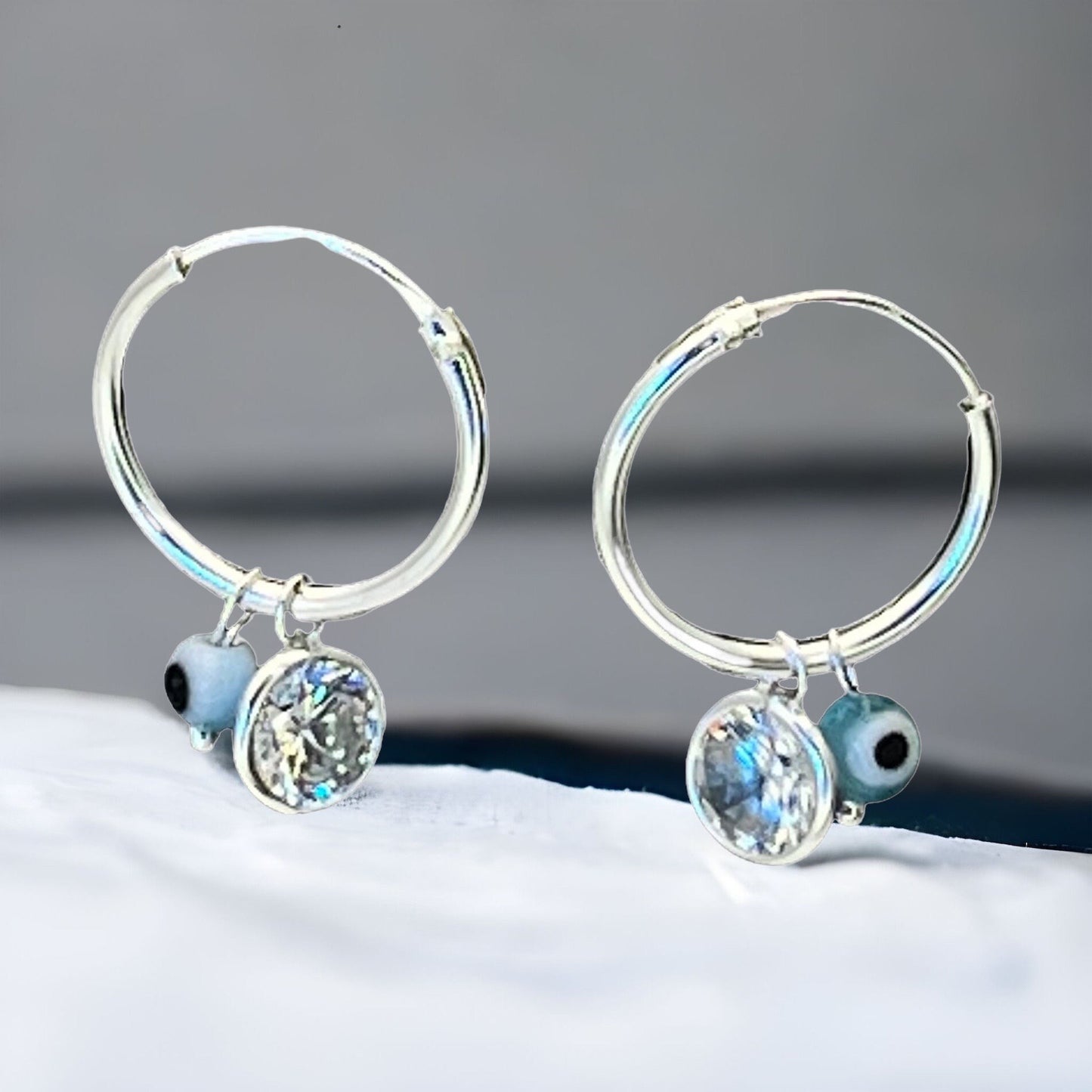 Sterling Silver Evil Eye Hoop Earring Minimalist Dainty Earrings Hoops, Hand Made, DIY Jewelry Findings Wholesale Silver Gift for Her 149382